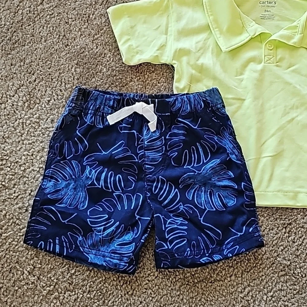 Baby Boy Polo Shirt and Palm Shorts Set 24 Months